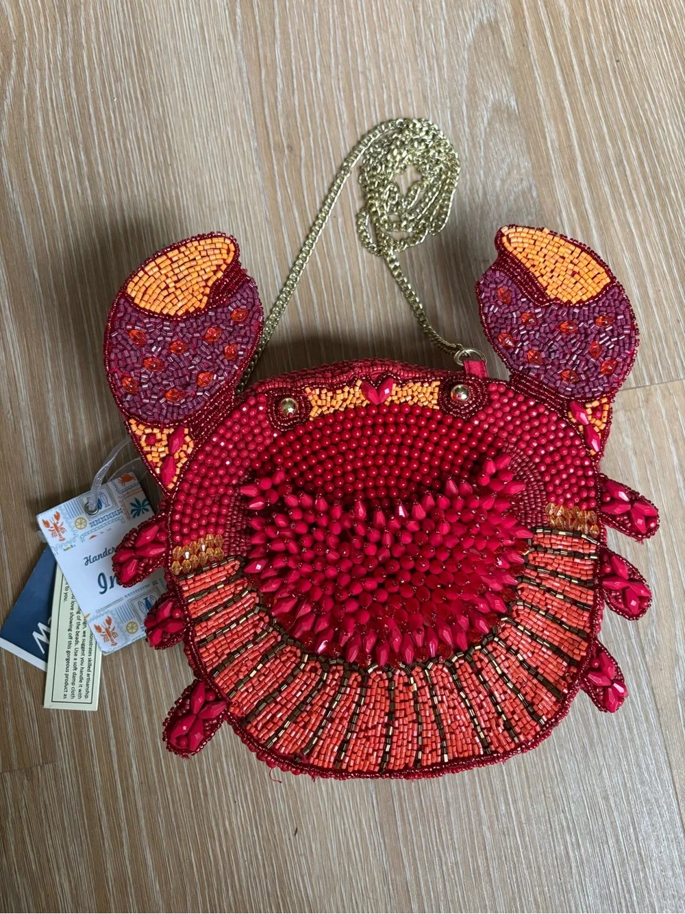 🦀 Viral Beaded Crab Bag with Gold Chain Strap